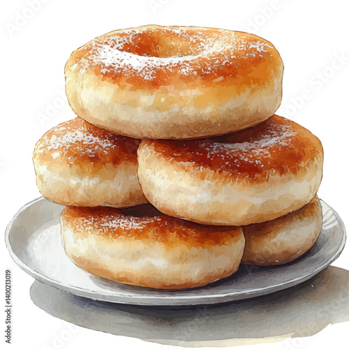 watercolor of Sufganiyah, vector, isolated on a white background.