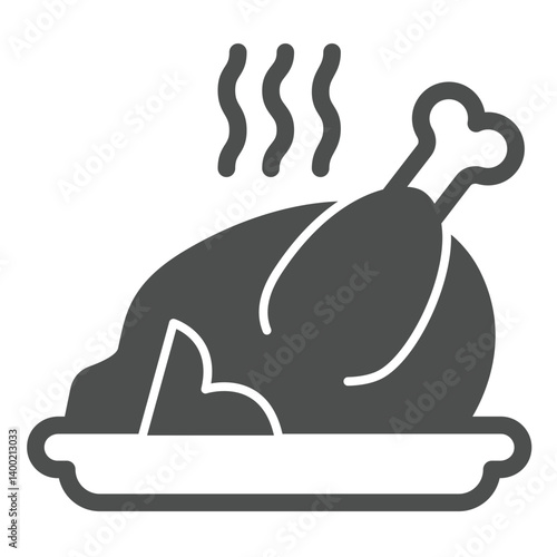 Fried chicken dish solid icon, culinary cooking concept. Vector graphics. Hot turkey on plate sign on white background, glyph style icon for mobile or web design.