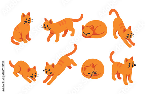 Cute cat poses icon set in 3d style for creative designs and decorations