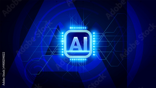 Obraz na płótnie Neon AI chip with digital connections, core role of artificial intelligence in business automation and financial processing. Vector illustration. Concept of innovation, futurism, machine learning w salonie