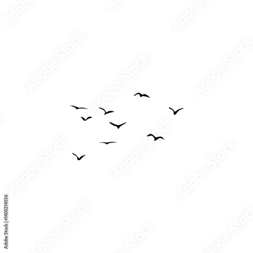 Group of birds in the sky, frozen in motion, ideal for minimalist and airy designs.