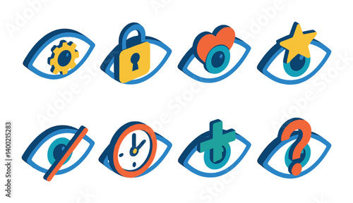 Isometric flat vector set of icons of digital love: heart app icon, heart notification, love message alert, digital heart, dating app, swipe heart, heart chat, emoji with heart eyes. isolated