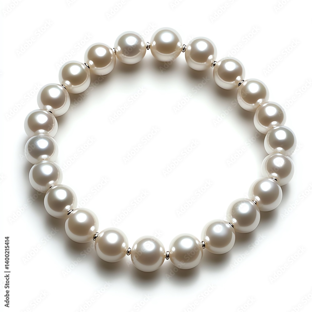 Elegant Pearl Necklace, a Circle of Luminescence, Gracefully Arranged on a Pristine White Background Elegant Pearl Necklace, a Circle of Luminescence, Gracefully Arranged on a Pristine White Background