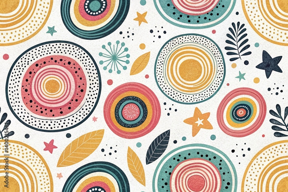 Seamless vector pattern with circles and flowers in retro style. Seamless vector pattern with circles and flowers in retro style.