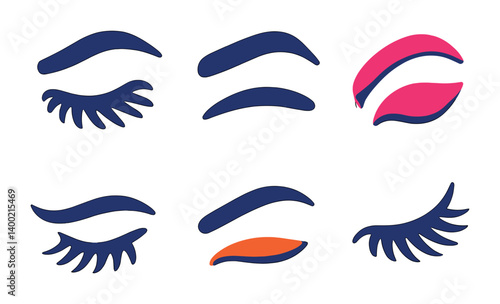 Isometric flat vector set of icons of abstract eye shapes: geometric eye, triangular eye, circular iris, double eye, half-closed eye, asymmetric eye, shadowed eye, stylized lashes. isolated