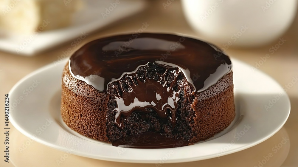 Chocolate lava cake with molten chocolate flowing from the center, gooey chocolate cake surrounding it Chocolate lava cake with molten chocolate flowing from the center, gooey chocolate cake surrounding it