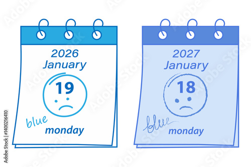 Calendar Spring bound pages 2026 January 19 2027 January 18 Freehand Stroke the Date Lettering blue