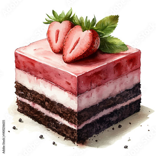 Strawberry Shortcake, vector watercolor illustration, isolated on a white background.