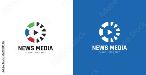 Printplay button logo set, digital broadcasting technology, program, and logo design illustration.