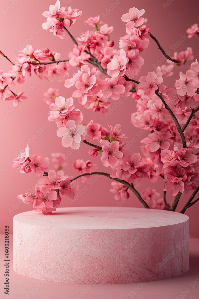 Round podium with cherry blossoms Round podium with cherry blossoms