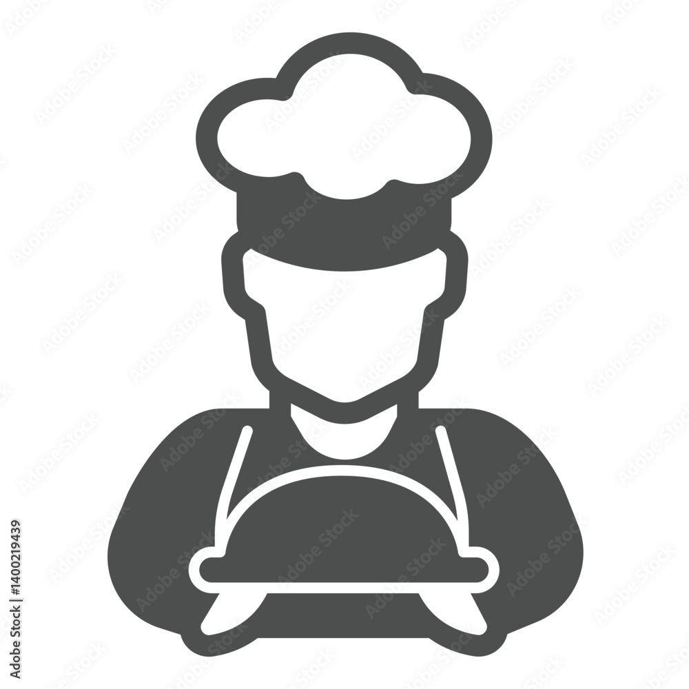 Man with dish in hands solid icon, culinary cooking concept. Vector graphics. Cooker, serving, food sign on white background, glyph style icon for mobile or web design. Man with dish in hands solid icon, culinary cooking concept. Vector graphics. Cooker, serving, food sign on white background, glyph style icon for mobile or web design.