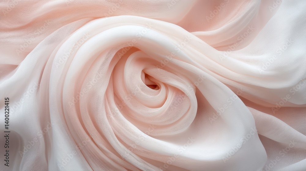 A detailed view of pink fabric intertwined with a swirl of soft white fabric. A detailed view of pink fabric intertwined with a swirl of soft white fabric.