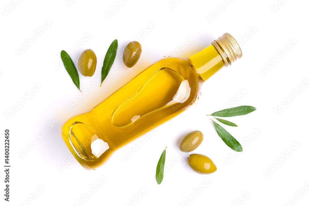 Organic olive oil on white background