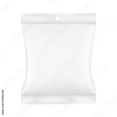 Blank realistic pillow bag with hang slot mockup. Front view. Vector illustration isolated on white background. Perfect to create your final pack shot. EPS10.