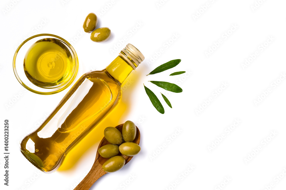 Organic olive oil on white background
