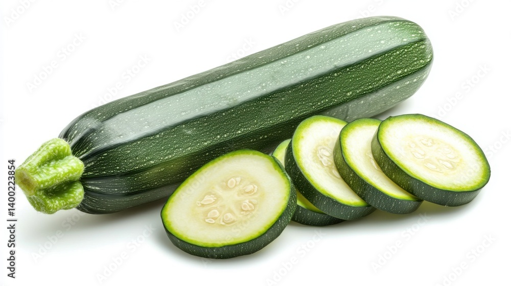 a realistic centered composition of a fresh zucchini,