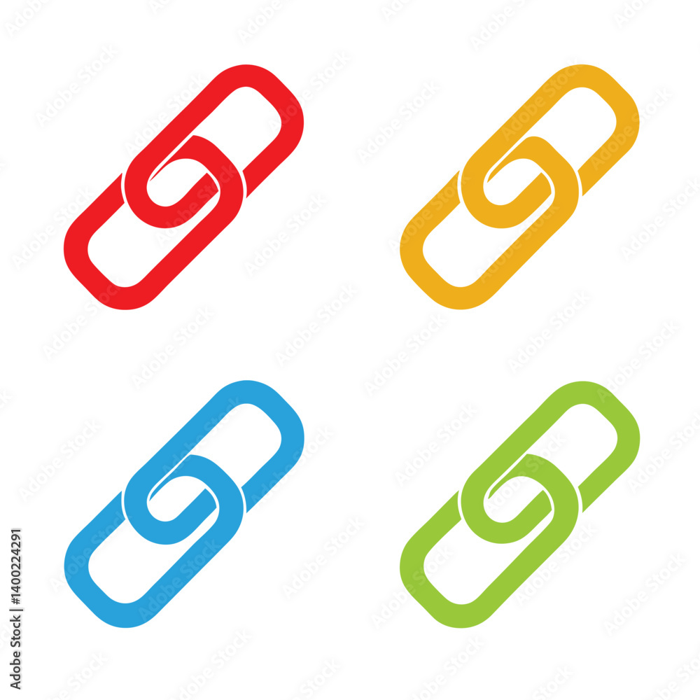 Four interlocked chain link vector icons design.