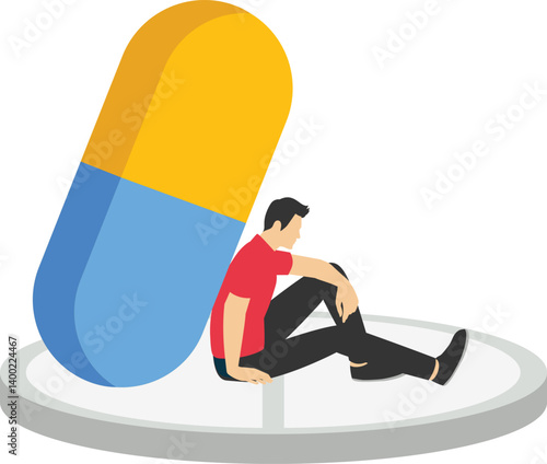 Medical debt, health care and treatment cost from Covid-19 disease, hospital expense or drug and medicine bills concept, broke bankrupt man carrying giant medicine debt burden after cure from COVID-19
