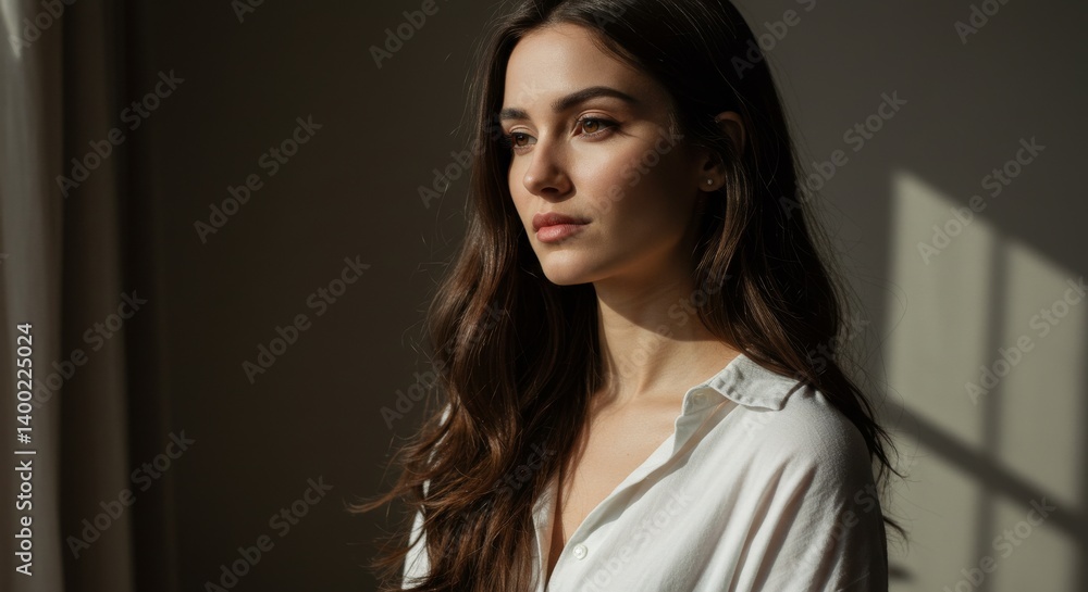 Soft light on serene female profile. Soft light on serene female profile.