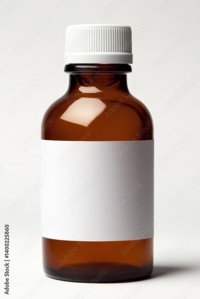 Mockup of a medical glass bottle with an empty label ready for customization and branding Mockup of a medical glass bottle with an empty label ready for customization and branding