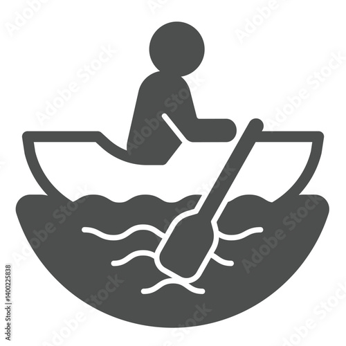 Kayak boat with man solid icon, eco tourism concept. Vector graphics. Sportsman in boat on water, kayaking sign on white background, glyph style icon for mobile or web design.
