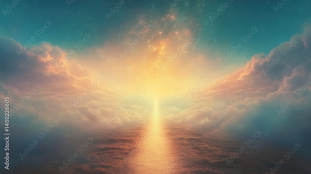 Fototapeta premium Heavenly path through clouds at sunrise