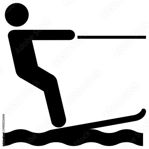 Waterskiing Icon - Black and White Vector, Water Sports SVG

