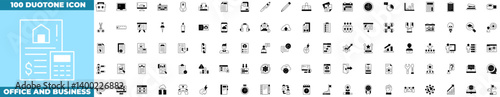 Office And Business Duotone Editable Icons set. Vector illustration in modern thin duotone style of office and business icons: Employe, conference, project, etc