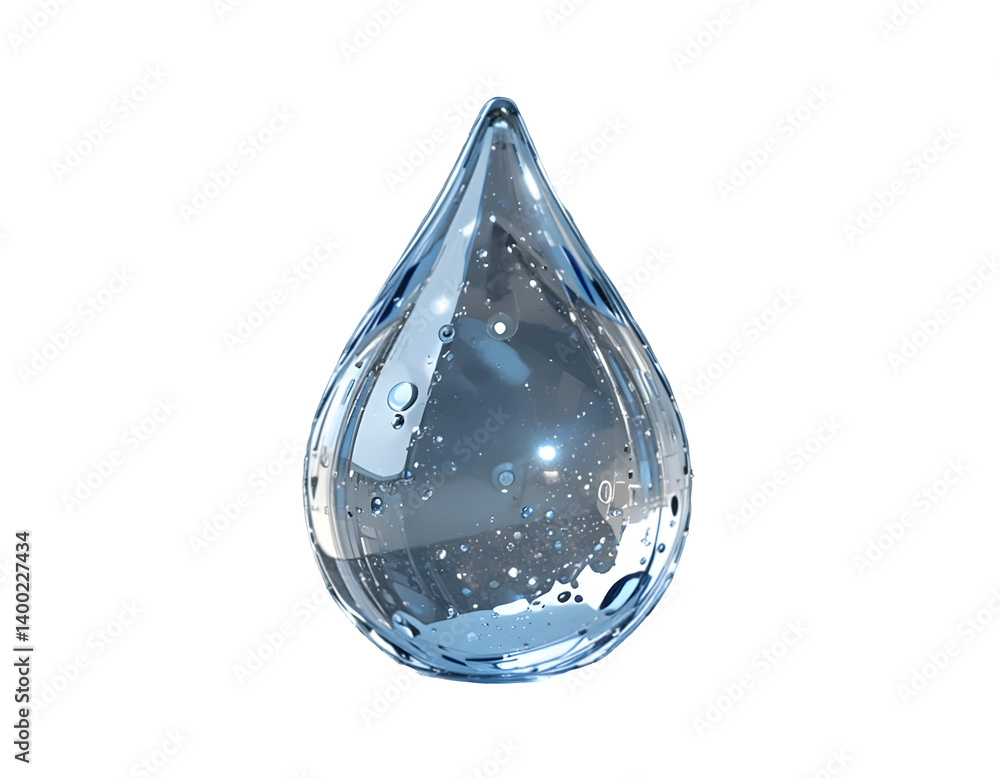 Realistic 3D Water Droplet Render with Transparency and Gloss on Transparent Background