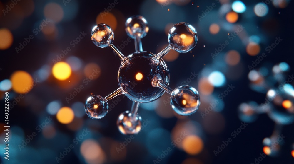 a realistic macro view of a hydrogen peroxide molecule (H2O2), with glowing atoms and bonds,