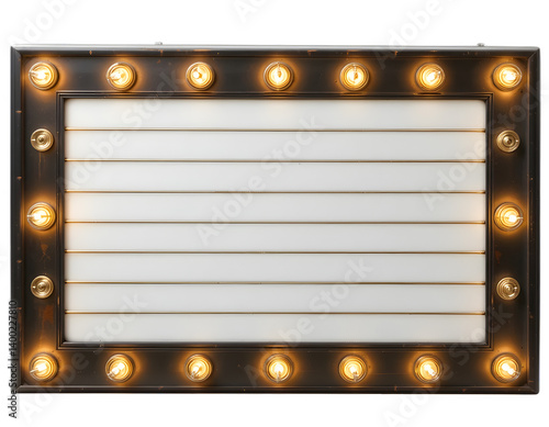 Obraz na płótnie Black and Gold Marquee Sign with Bright Bulbs and Blank Message Space w salonie