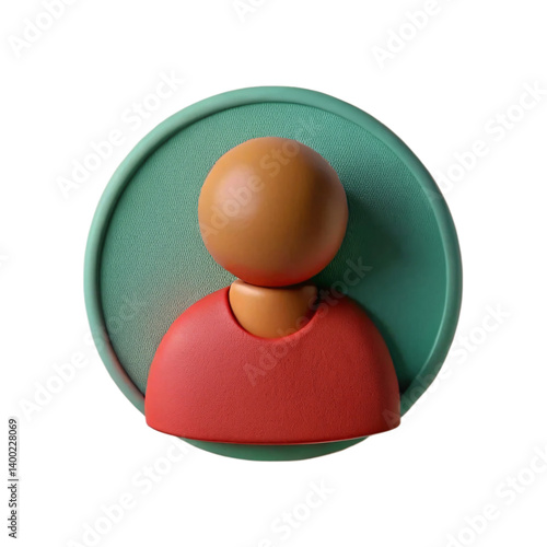 Obraz na płótnie Spherical Head 3D Character Icon in Red Shirt on Green Circular Badge w salonie