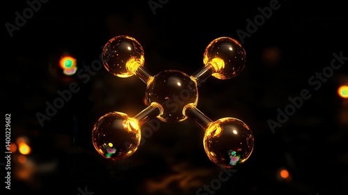 Obraz na płótnie a realistic macro view of a methane molecule (CH4), with glowing tetrahedral structure, o w salonie