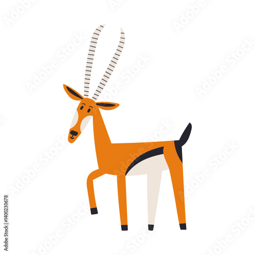 Springbok antelope hand drawn character. Cute, cheerful, and tropical design perfect for children's prints. Modern, flat, and trendy, showcasing African wildlife and conservation.