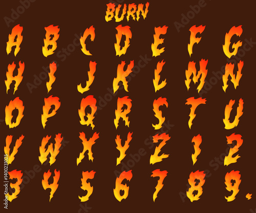 Burn fire alphabet 3D illustration vector