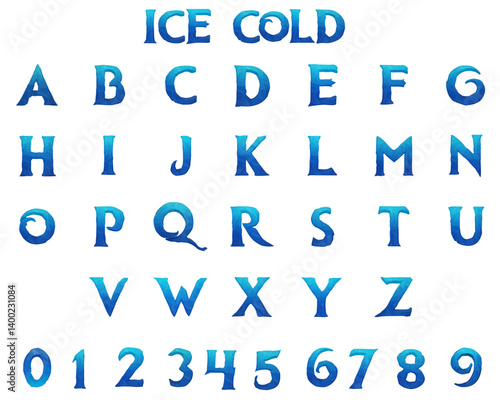 Ice Cold blue Alphabet vector illustration