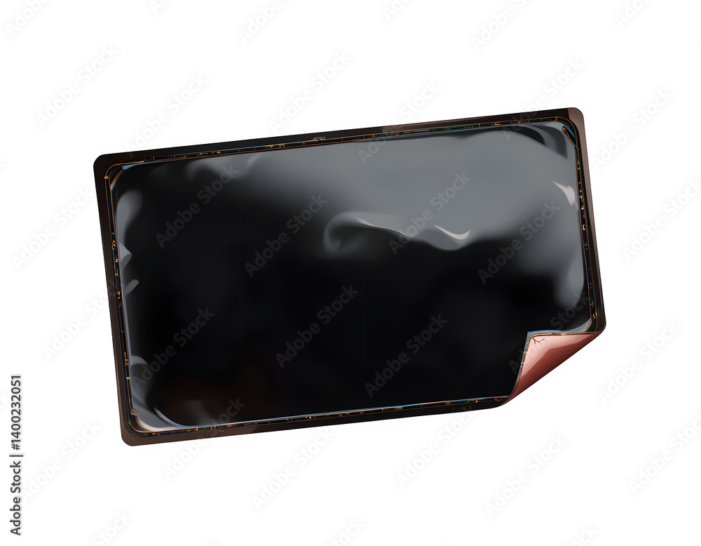Glossy Rectangular Blank Sticker with Curled Corner Isolated on Transparent Background