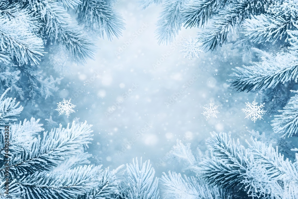 Season Glow A Christmas Floral Frame Sparkling with Snowflakes and Frost Season Glow A Christmas Floral Frame Sparkling with Snowflakes and Frost