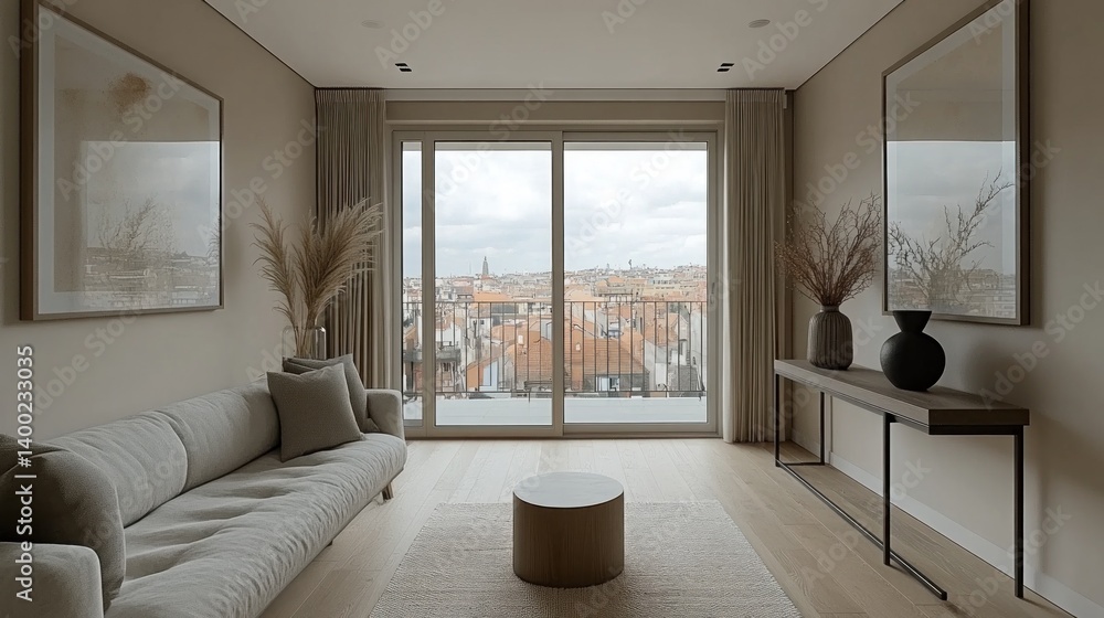 Fototapeta premium Modern Apartment with Panoramic City View
