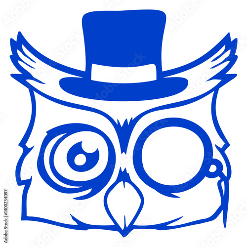 Sir owl top hat monocle glasses rich gentleman fun Isolated Vector Graphic Design Illustration
