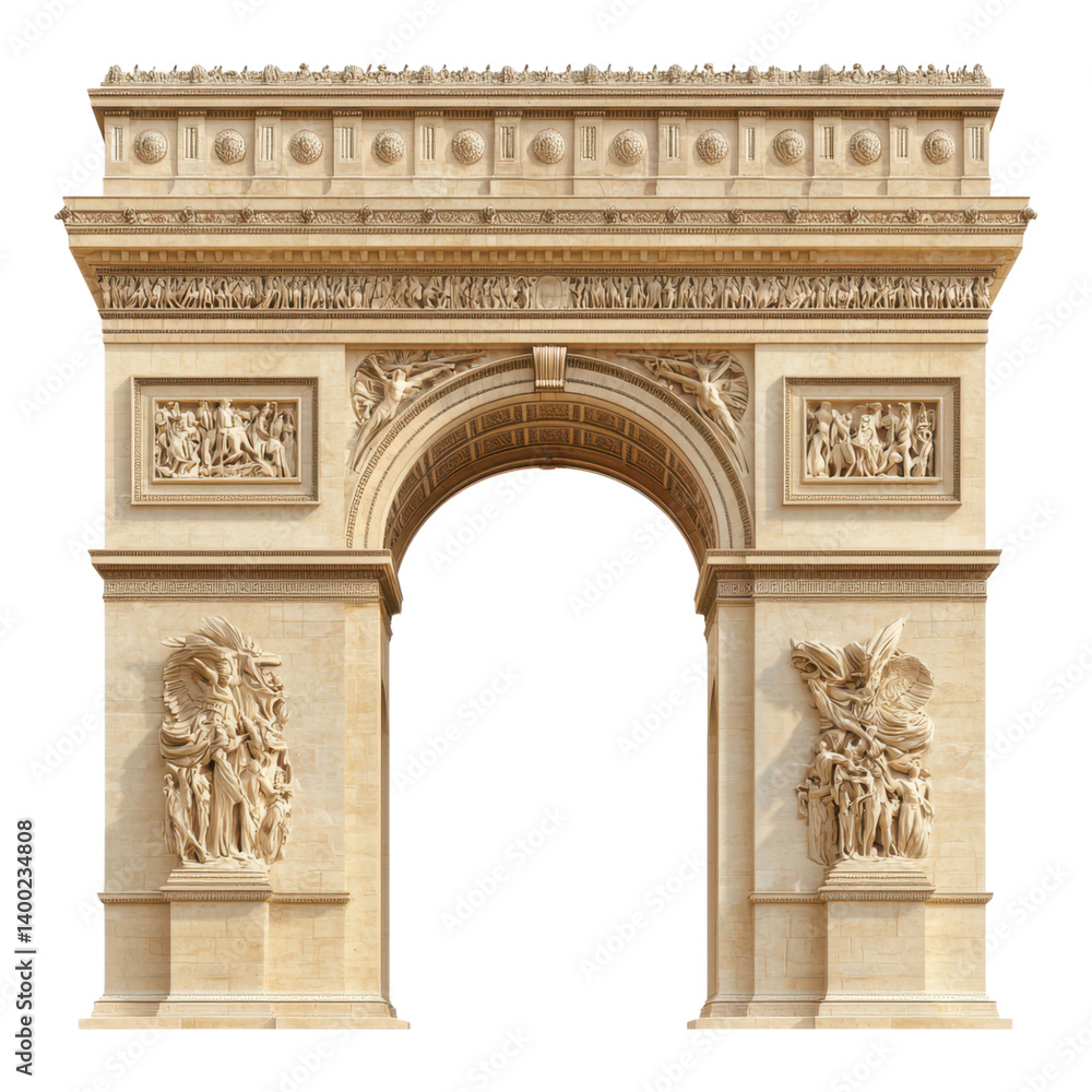 Naklejka premium A grand archway adorned with intricate sculptures and detailed reliefs, symbolizing historical significance and architectural beauty.