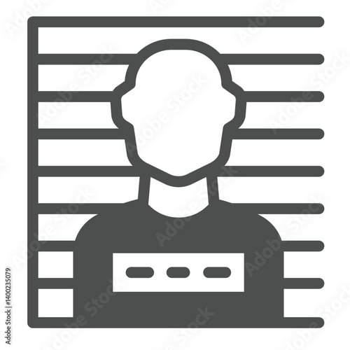 Suspect man with number solid icon, law enforcement concept. Vector graphics. Bandit in prison, photo sign on white background, glyph style icon for mobile or web design.