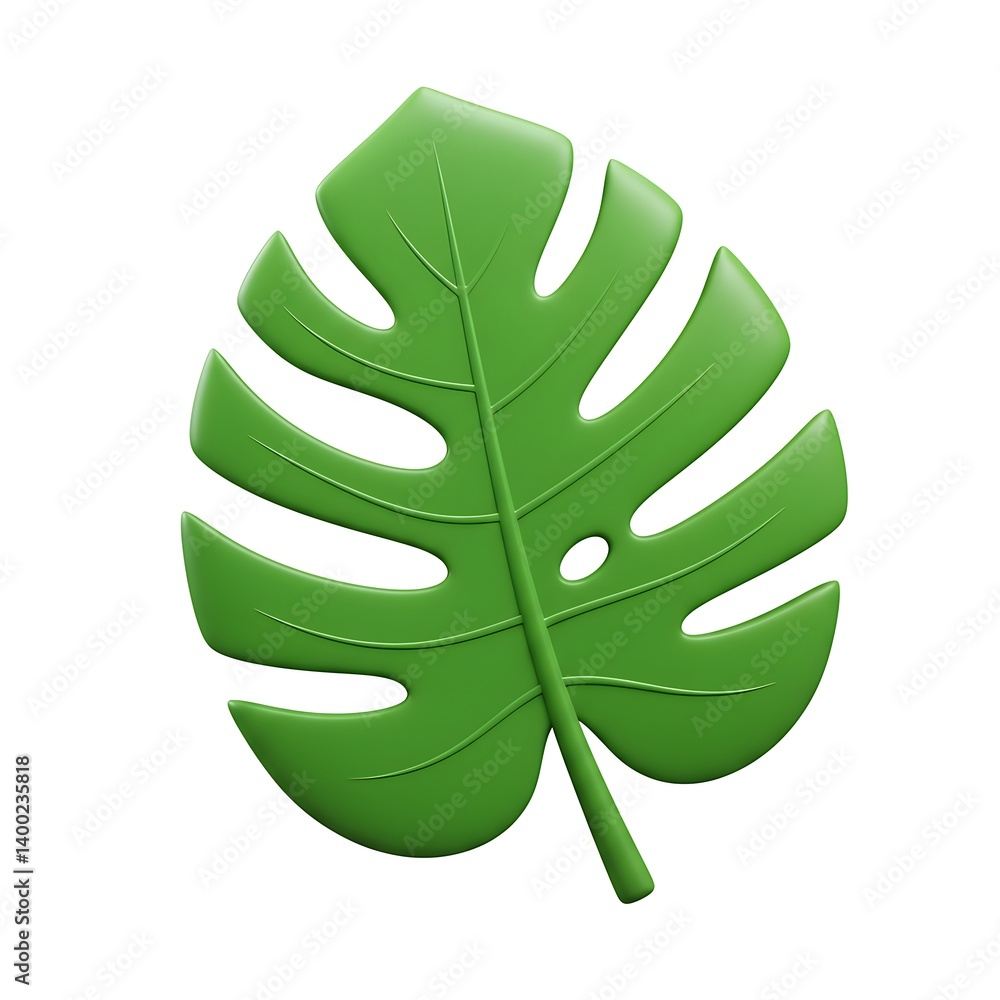  3D render of a monstera leaf in a cartoonish plastic style