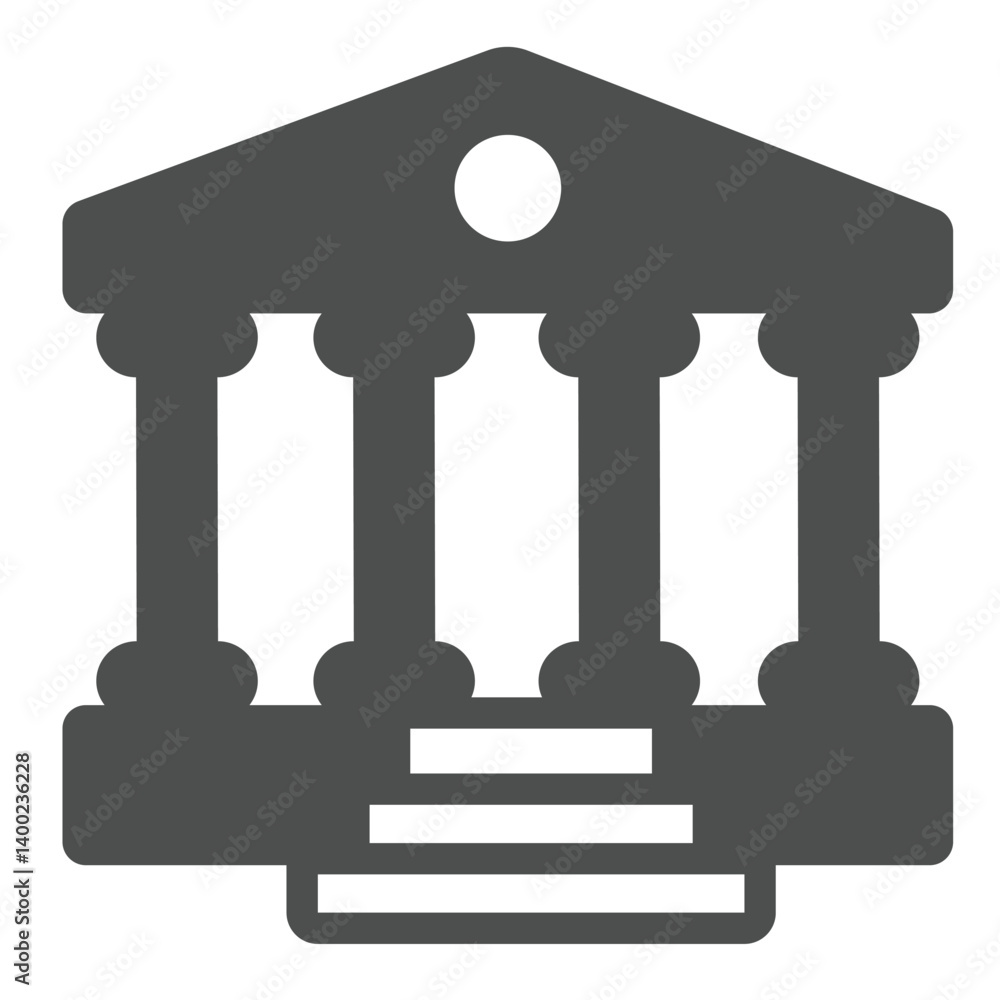 Fototapeta premium Courthouse solid icon, law and order concept. Vector graphics. Building with roman columns and stairs, court sign on white background, glyph style icon for mobile or web design.