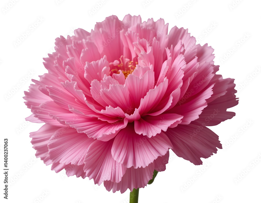Delicate pink carnation flower with ruffled petals, beautifully isolated on transparent background