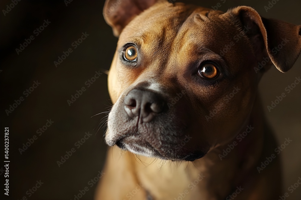 Obraz premium Portrait of a Pitbull terrier. Fighting dog. Companion dog. Dog training. Pedigree dog. Pet friend. Friendly dog