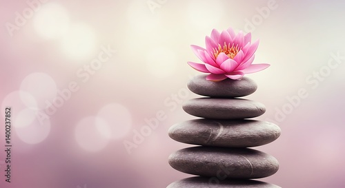 Serene Lotus: Balanced Stones, Gentle Light AI Generated