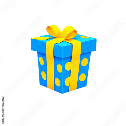 Blue Yellow Polka Dot Gift Box Present Illustration Isolated, transparent background