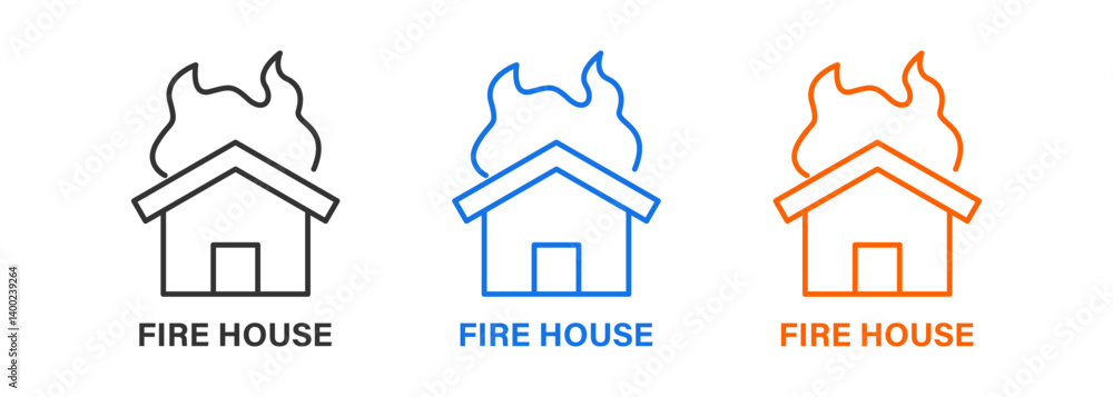 Fototapeta premium Fire house vector icon set isolated on white background
