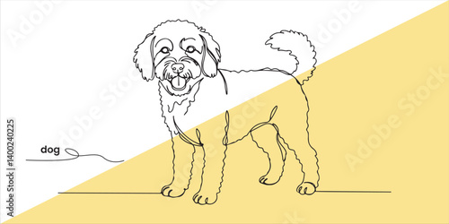 Crossbreed dog continuous single line art drawing sketch on white background
